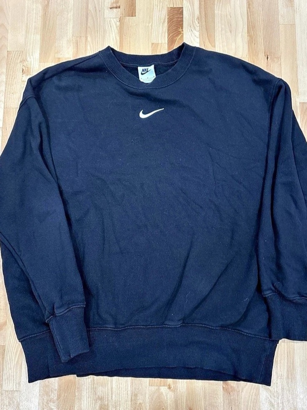 VTG Nike Center Check Cotton Sweatshirt Black Pullover size M